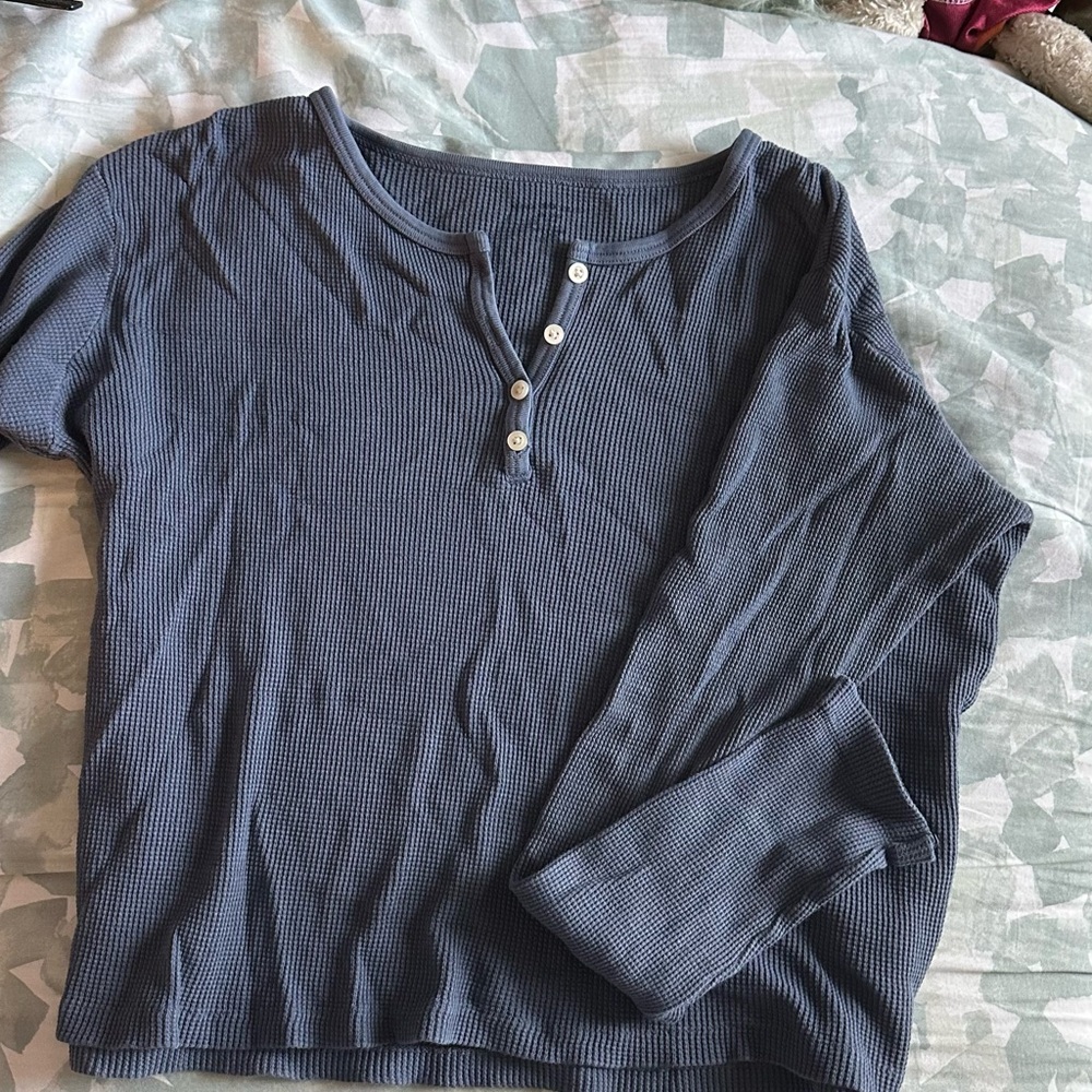 Brandy Melville Long-sleeve Blue Henley Top